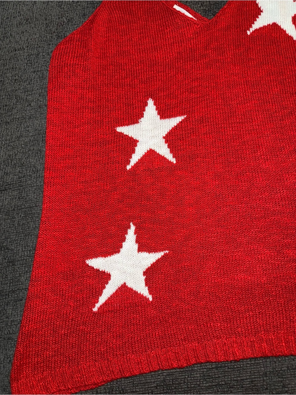 Maurices Star V Neck Sweater Tank Top Red White Size Large Patriotic - Picture 3 of 10